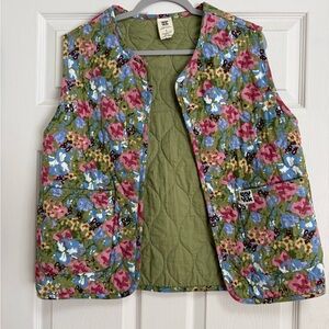 Floral Quilted Vest in Olive, Pink & Blue